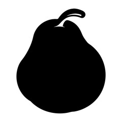 A simple, bold, and striking black silhouette of a ripe and juicy pear