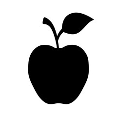 Monochrome Apple Illustration with Stem and Leaf for Simple Graphic Design