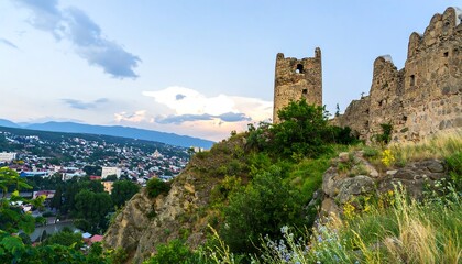 Ancient stone tower overlooking city