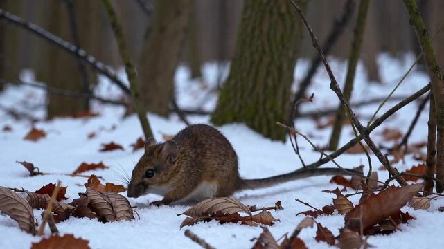 Wood Mouse Apodemus Sylvaticus in Winter Habitat