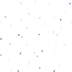 Seamless pattern with hand-drawn watercolor featuring yellow orange stars and purple hearts. This charming design repeats beautifully, adding a playful touch to any project. For children's design