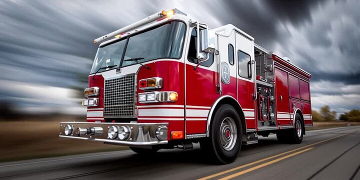 Fire truck is driving down the street - emergency services and city servicemen ready to be first responders during a crisis