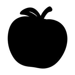 Silhouette of a Black Apple Fruit with Stem and Leaf Shape