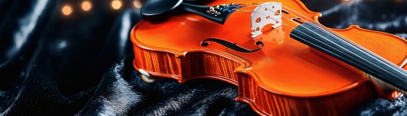 Obraz premium A close-up of a violin on a textured black surface, evoking the beauty of music