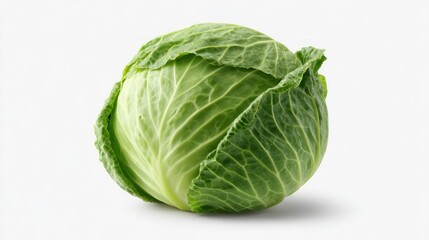 Fototapeta premium Fresh green cabbage head, tight leaves, vibrant color, isolated on white