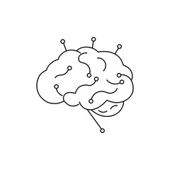 Vector brain with electronic nodes, symbolizing innovation, AI, and technology progress.