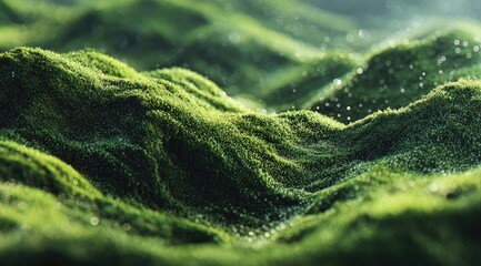 Lush green moss hills, detailed close-up