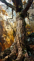 Obraz premium Ancient tree trunk, autumnal forest