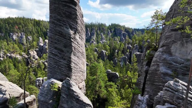 Adrspach Rocks Teplice Mountains view from above drone flight