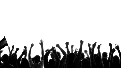 Cheering crowd raised hands isolated on a transparent background