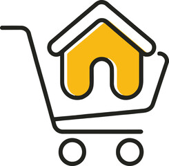 Vector art of an icon of a house inside a shopping cart, symbolizing the concept of buying a home, real estate market, or property investment modern flat design style vector illustration