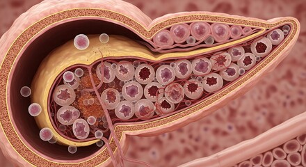 Detailed Illustration of Cellular Structure, Science, Laboratory, Graphic, Educational, Close-Up, Microscopic View