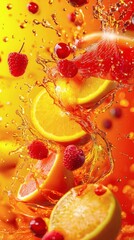 A vibrant splash of fruit creating a colorful and refreshing scene