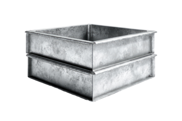 Two stacked, square metal tanks