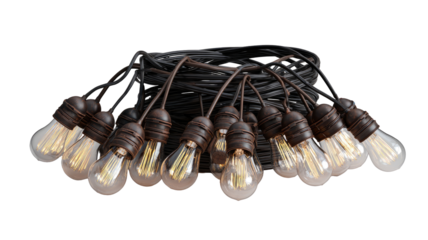 String of Edison-style light bulbs on coiled dark brown cord