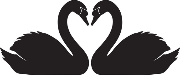 Fototapeta premium Two Swans Facing Each Other with Necks Forming Heart Silhouette Logo, Love Romance Unity Concept, Minimal Vector