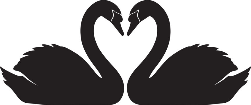 Two Swans Facing Each Other with Necks Forming Heart Silhouette Logo, Love Romance Unity Concept, Minimal Vector