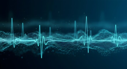 Abstract digital pulse waves with soft gradients in cyan and navy – modern health tech style, ultra-detailed background stock image for medical technology, wellness apps, and data-driven healthcare 