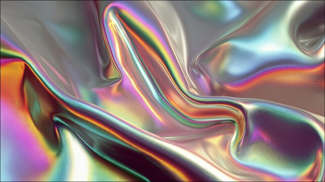 Holographic texture background with neon and pastel gradient colors. Soft waves of color silk, foil, paint, oil, Abstract  fluid iridescent folds