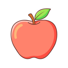 A delightful cartoon illustration of a ripe, red apple with a leaf