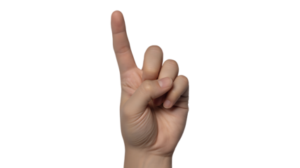 Upturned Finger: A single upturned finger, a simple yet expressive gesture pointing towards the sky. PNG, isolated, transparent
