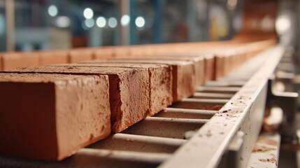 Fresh Bricks on Conveyor Belt &mdash; Kiln Output Line