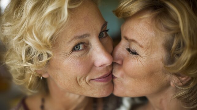 smiling Mature senior lesbian women kissing  - Powered by Adobe