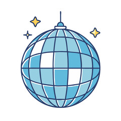 A light blue and white disco ball with golden stars around it