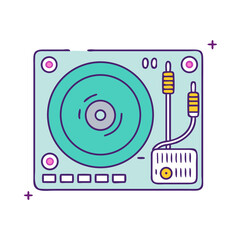 Obraz premium Stylized Vector Art of Turntable Audio Mixer with Cables and Buttons