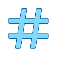 Obraz premium Stylized light blue hashtag symbol on white background with dark blue outline