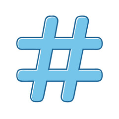 Obraz premium Stylized light blue hashtag icon with dark blue outline on white background