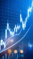 A detailed graphic displays a rising  market trend with clear candle charts and a highlighted upward line graph.