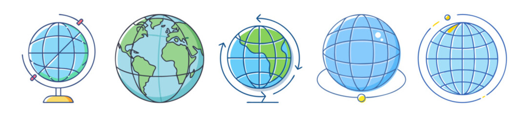 Collection of Cartoon Globe Illustrations Depicting Earth and Different Representations