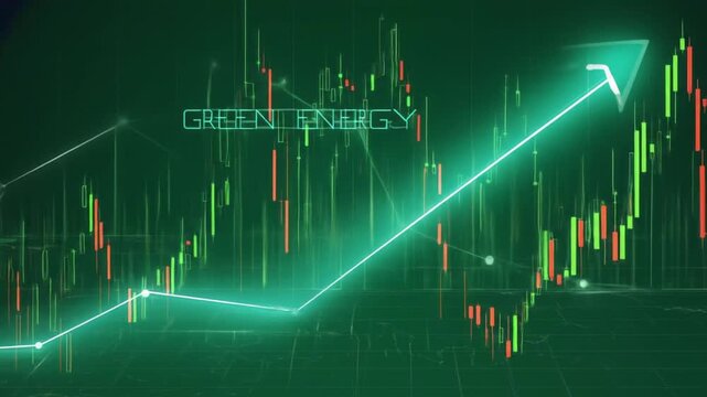 Futuristic financial chart illustrating the rise of green energy investments with digital graphics - Powered by Adobe