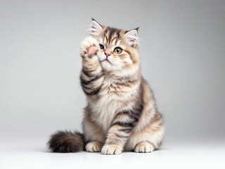 Obraz premium Scottish fold cat sitting with a paw covering his mouth