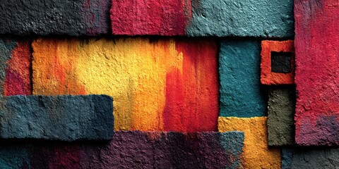 Colorful textured wall with vibrant hues creating an abstract art piece in an urban setting