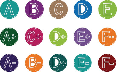 Illustration of colorful circles with grades a through f variations
