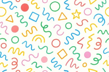Colorful doodle seamless pattern with simple shapes Fun childlike texture and scribbled background