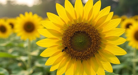Obraz premium Sunflower in a Field - A Vibrant Summer Bloom.