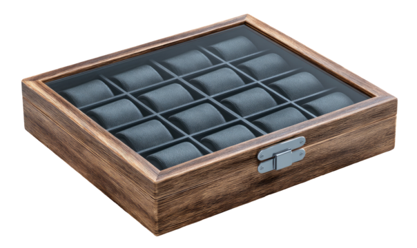 Wooden watch display box with glass top