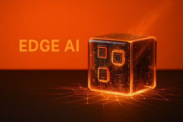 Futuristic AI Cube with Glowing Grid for Artificial Intelligence Processing and Solutions