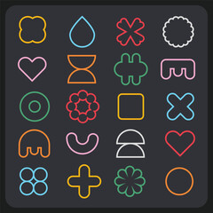Modern minimal trendy colorful and isolated outline emblem icons design elements set on dark gray background poster