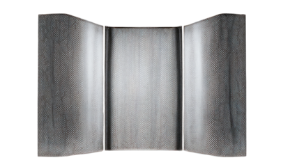 Three-panelled, gray metal divider, open