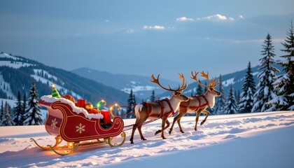 Christmas sleigh pulled by reindeer on a pristine white background, perfect for holiday cards and winter themed designs, winter wonderland, white, sleigh