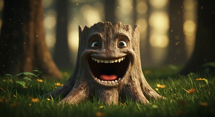 Smiling Tree Stump in Forest.