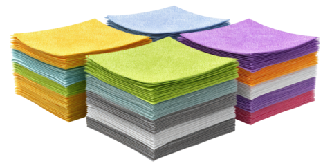 Colorful stacks of cleaning cloths
