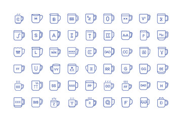Vector art of variety of coffee cup icons with letters