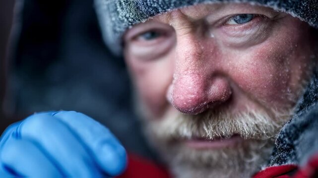 Closeup on a thermometer inserted into thawing permafrost core sample scientist blurred behind showcasing temperature control in infectious material study.
