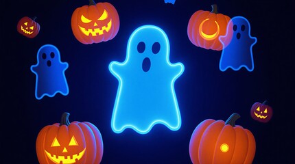 neon halloween night party invitation cards | holiday, event, decoration, poster, website theme