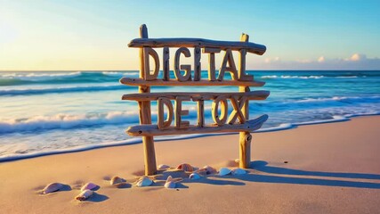 Beach sign promoting digital detox